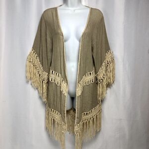Umgee Women's Small Sage Green, Beige Crochet Kimono Wrap Duster Cardigan